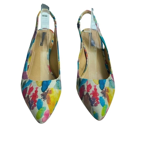 TAHARI SHOES SLINGBACK FLORAL COLORFUL POINTED TOE WOODEN HEEL SIZE 8.5 - Picture 4 of 13